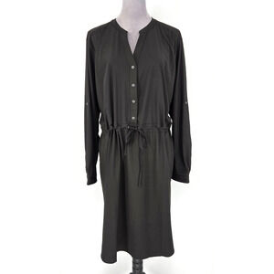 Orvis Dress Womens 2XL Black Henley Tie Waist Stretch Pockets Pack and Go New